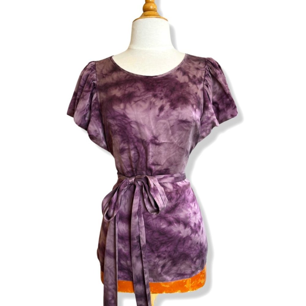 7 For All Mankind Puff Sleeve Purple Silk Top
